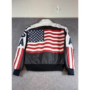 Vintage Michael Hoban USA Flag Leather Bomber Jacket Mens M Black Streetwear 90s